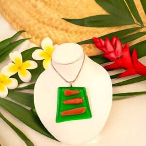 Bright & fun abstract fused glass pendant necklace  Perfect statement piece